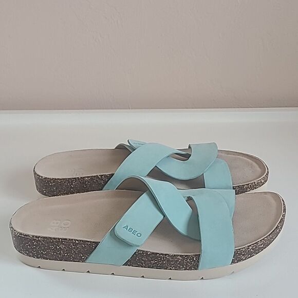 ABEO LizzyĀ Lanai Leather Slide Color Aqua Light Turquoise Size 9 - Picture 7 of 16
